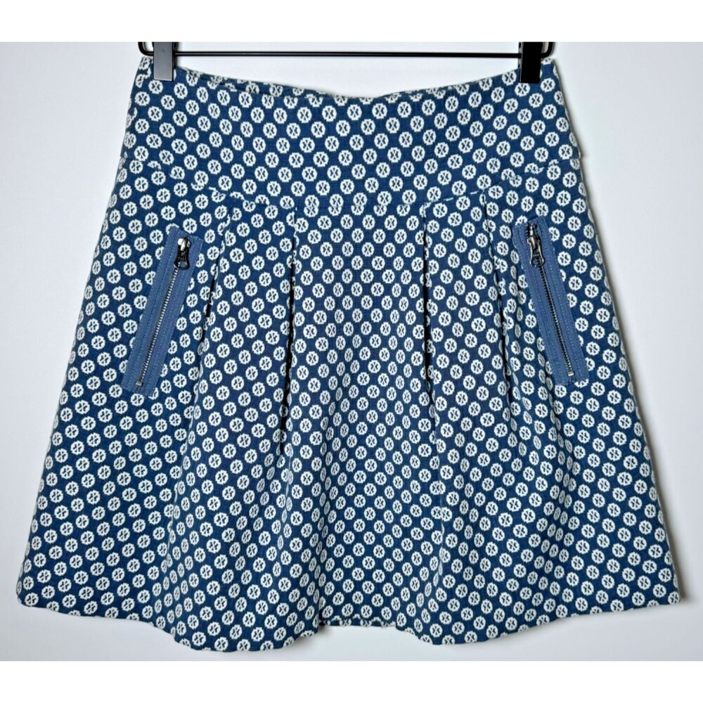 Maeve by Anthropologie Skirt Womens 6 Navy Geometric Print Cotton A Line Pockets